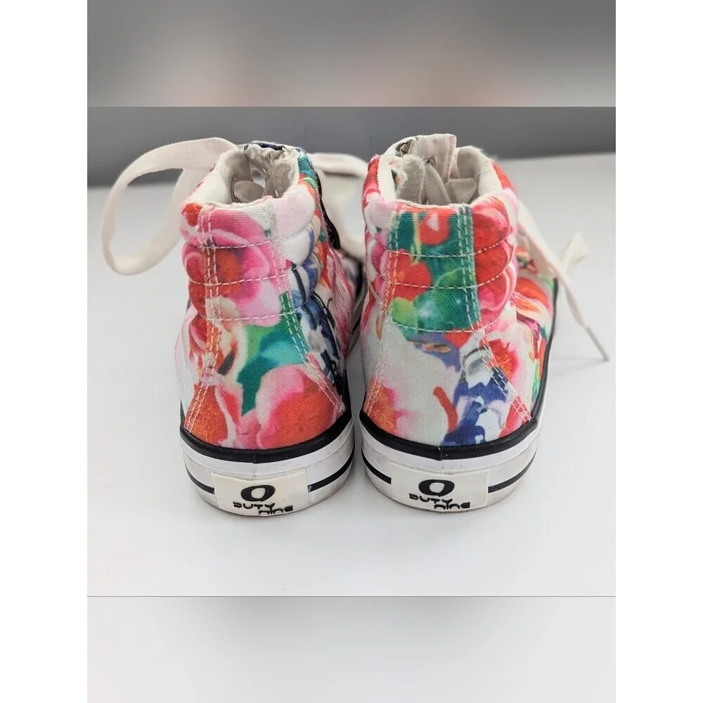 Girls' (Size 1) Floral Canvas High-Top Sneakers/Shoes w/Laces & Side Zippers